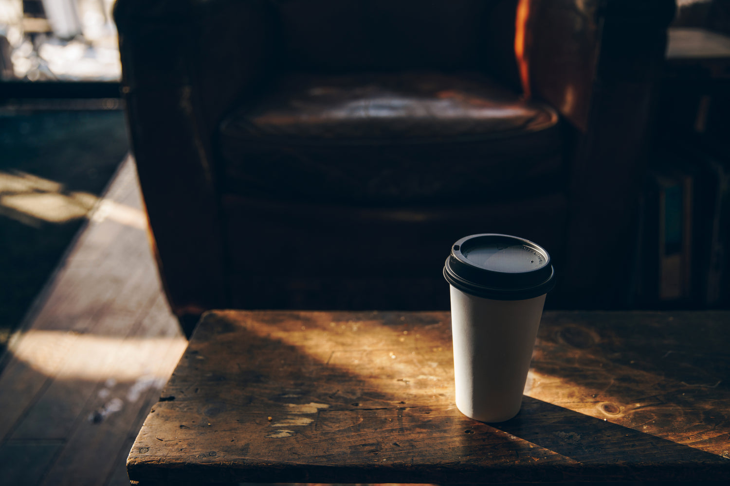 coffee cup on wood table