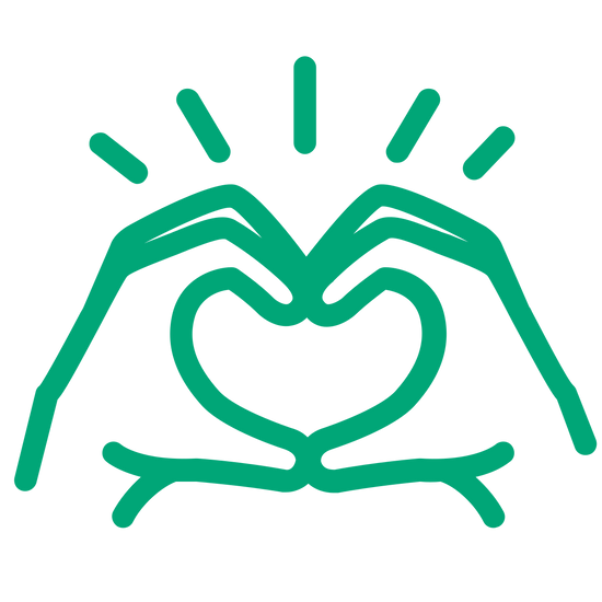green hands in heart shape icon